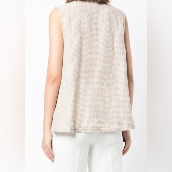 Eileen Fisher Cream100%linen Sleeveless Blouse Sleeveless Button-Up Shirt L/G - Picture 3 of 13